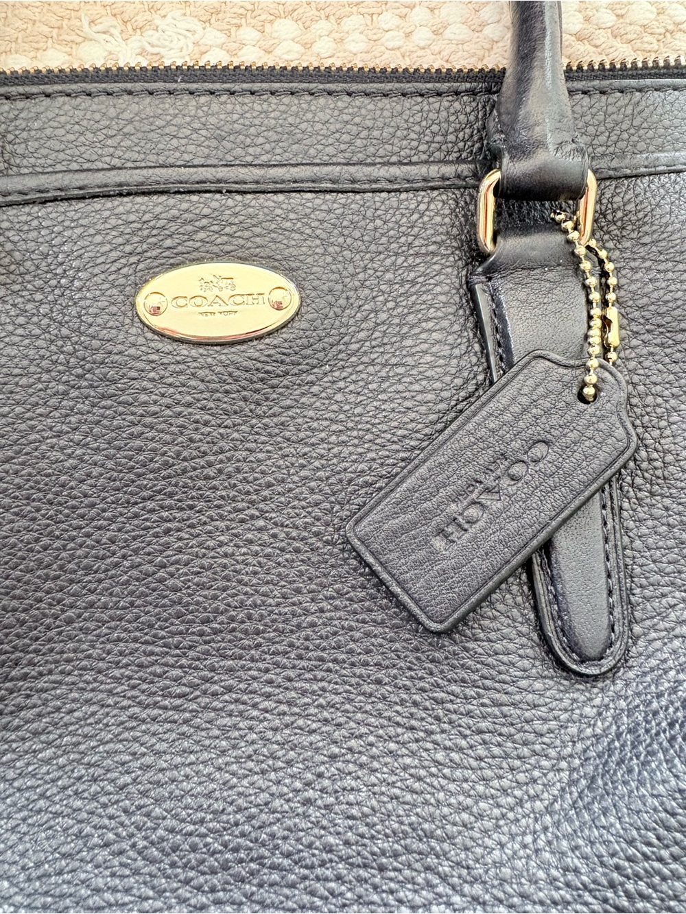 Coach Black Pebbled Leather Tote with Gold Accents